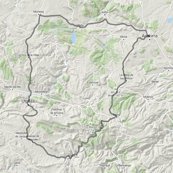 Map miniature of "Climb to Jarque de la Val" cycling inspiration in Aragón, Spain. Generated by Tarmacs.app cycling route planner