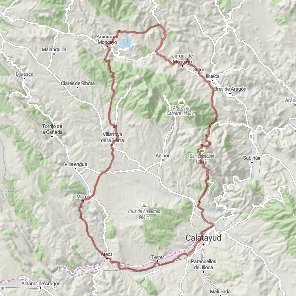 Map miniature of "Moncayo Gravel Challenge" cycling inspiration in Aragón, Spain. Generated by Tarmacs.app cycling route planner