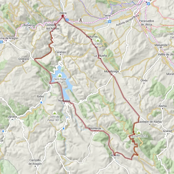 Map miniature of "La Sierra Loop" cycling inspiration in Aragón, Spain. Generated by Tarmacs.app cycling route planner