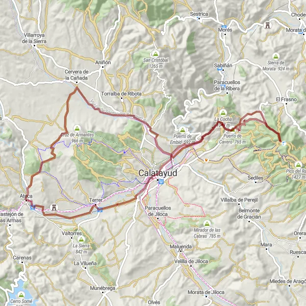 Miniaturní mapa "Gravel route to Cervera de la Cañada" inspirace pro cyklisty v oblasti Aragón, Spain. Vytvořeno pomocí plánovače tras Tarmacs.app