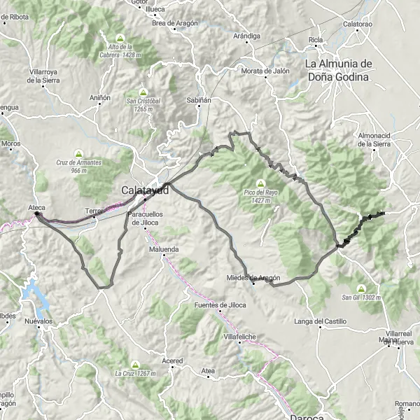 Map miniature of "Mountain Climbing Challenge" cycling inspiration in Aragón, Spain. Generated by Tarmacs.app cycling route planner