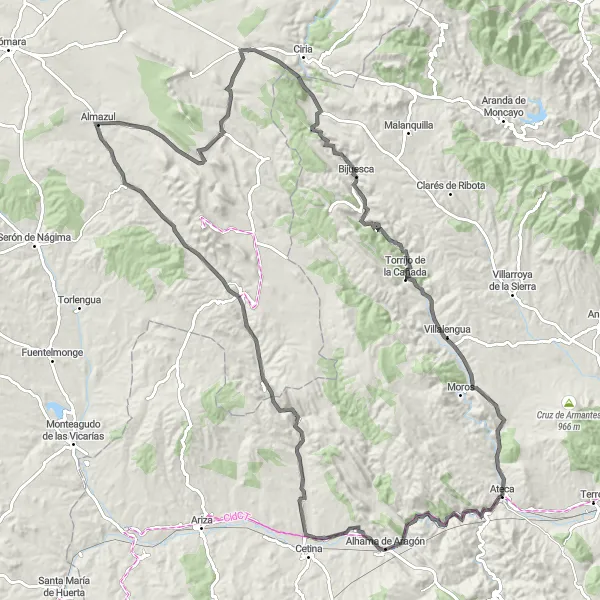 Map miniature of "Alhama de Aragón Loop" cycling inspiration in Aragón, Spain. Generated by Tarmacs.app cycling route planner