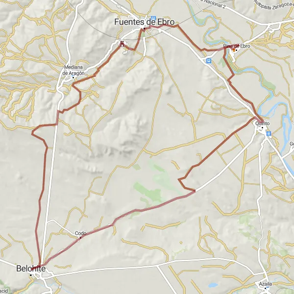 Miniaturní mapa "Okruh kolem Belchite po štěrkových cestách" inspirace pro cyklisty v oblasti Aragón, Spain. Vytvořeno pomocí plánovače tras Tarmacs.app