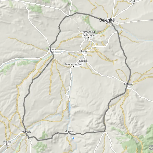 Miniaturní mapa "Kolekce atraktivních měst" inspirace pro cyklisty v oblasti Aragón, Spain. Vytvořeno pomocí plánovače tras Tarmacs.app