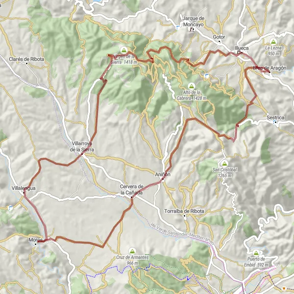 Map miniature of "Gravel Adventure in Aragón" cycling inspiration in Aragón, Spain. Generated by Tarmacs.app cycling route planner