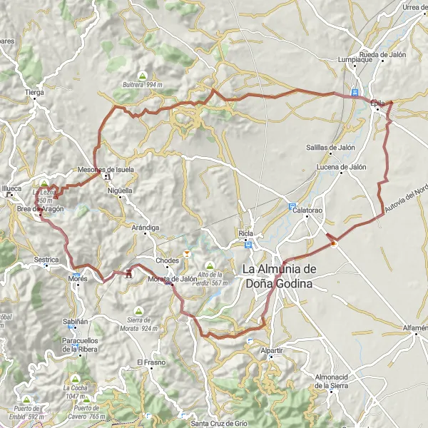 Map miniature of "Gravel Adventure Loop" cycling inspiration in Aragón, Spain. Generated by Tarmacs.app cycling route planner