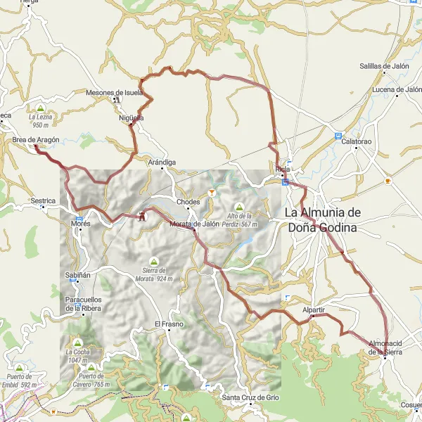 Miniature de la carte de l'inspiration cycliste "Les hauteurs de Picarro" dans la Aragón, Spain. Générée par le planificateur d'itinéraire cycliste Tarmacs.app