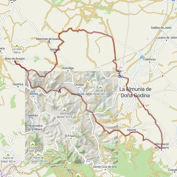 Map miniature of "Forests and Hills Escape" cycling inspiration in Aragón, Spain. Generated by Tarmacs.app cycling route planner