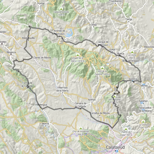 Miniaturní mapa "Jízda na kole po Aragonu" inspirace pro cyklisty v oblasti Aragón, Spain. Vytvořeno pomocí plánovače tras Tarmacs.app