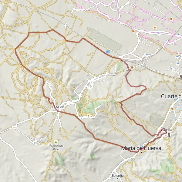 Miniatura della mappa di ispirazione al ciclismo "Passeggiata in Gravel da Cadrete a Cadrete" nella regione di Aragón, Spain. Generata da Tarmacs.app, pianificatore di rotte ciclistiche