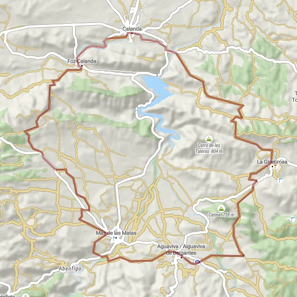 Map miniature of "La Ginebrosa – Mas de las Matas Loop" cycling inspiration in Aragón, Spain. Generated by Tarmacs.app cycling route planner
