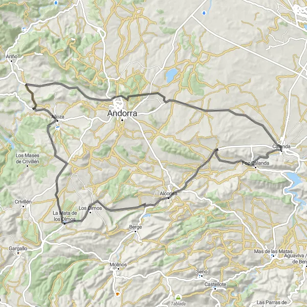 Miniatuurkaart van de fietsinspiratie "Fietsen rond Calanda" in Aragón, Spain. Gemaakt door de Tarmacs.app fietsrouteplanner