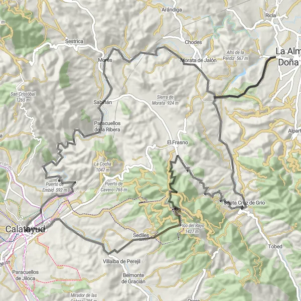 Map miniature of "Challenging Road Route to Santa Brígida" cycling inspiration in Aragón, Spain. Generated by Tarmacs.app cycling route planner