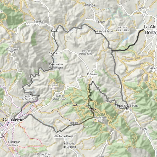 Miniatuurkaart van de fietsinspiratie "Vanuit Calatayud naar Puerto de Embid" in Aragón, Spain. Gemaakt door de Tarmacs.app fietsrouteplanner