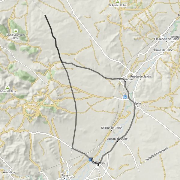 Miniatura mapy "Trasa rzeczna z zamkiem w Calatorao" - trasy rowerowej w Aragón, Spain. Wygenerowane przez planer tras rowerowych Tarmacs.app
