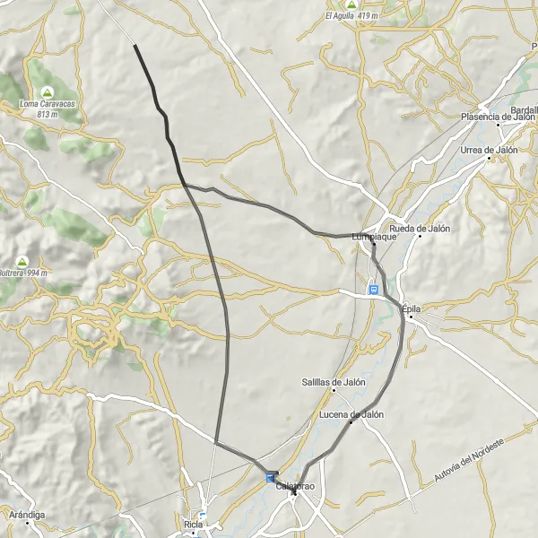 Map miniature of "Calatorao to Castillo de Calatorao" cycling inspiration in Aragón, Spain. Generated by Tarmacs.app cycling route planner