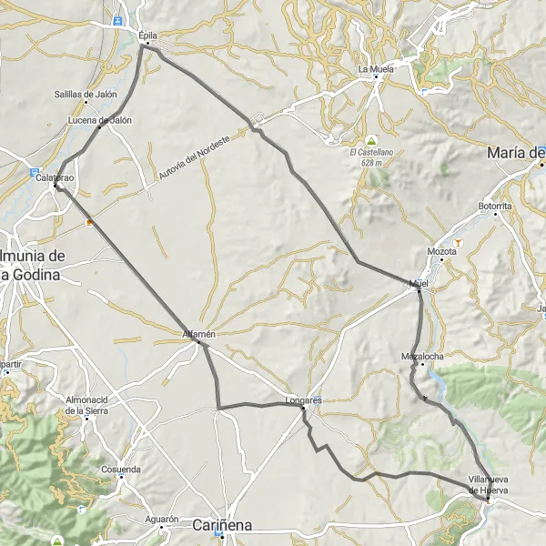 Map miniature of "Aragon Road Adventure" cycling inspiration in Aragón, Spain. Generated by Tarmacs.app cycling route planner