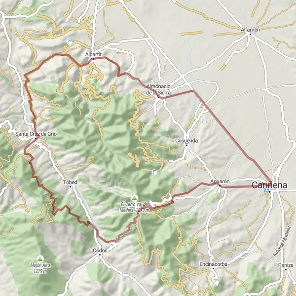 Map miniature of "The Gravel Adventure: Valdemadera Challenge" cycling inspiration in Aragón, Spain. Generated by Tarmacs.app cycling route planner