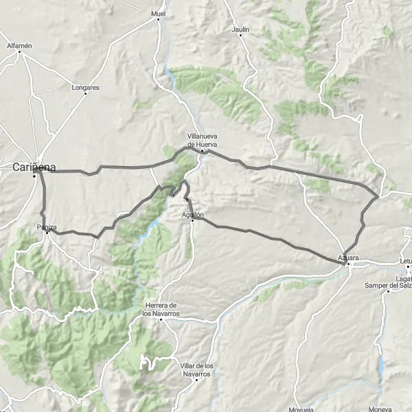 Miniaturní mapa "Okružní cyklistická trasa Cariñena" inspirace pro cyklisty v oblasti Aragón, Spain. Vytvořeno pomocí plánovače tras Tarmacs.app