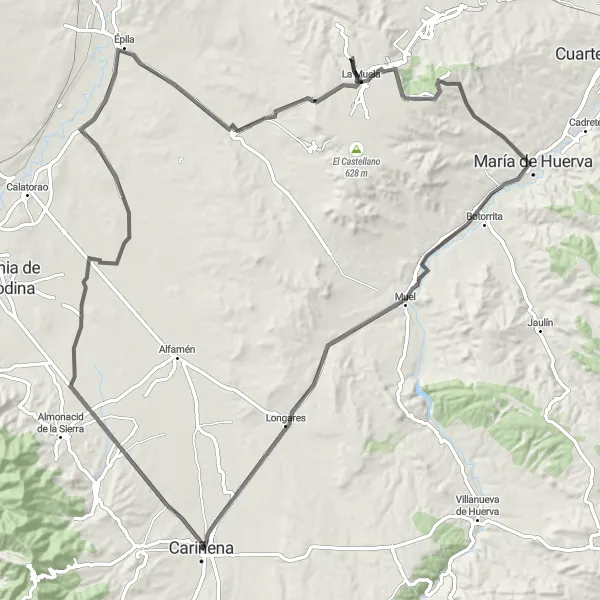 Miniaturní mapa "Cariñena - Longares Road Route" inspirace pro cyklisty v oblasti Aragón, Spain. Vytvořeno pomocí plánovače tras Tarmacs.app