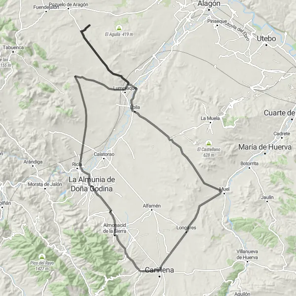 Miniatua del mapa de inspiración ciclista "Ruta de Ciclismo de Carretera Aguarón - Longares" en Aragón, Spain. Generado por Tarmacs.app planificador de rutas ciclistas