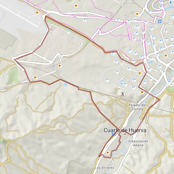 Map miniature of "Cuarte de Huerva Gravel Climb" cycling inspiration in Aragón, Spain. Generated by Tarmacs.app cycling route planner