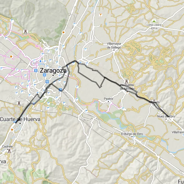 Miniaturní mapa "Okolím Aragónu" inspirace pro cyklisty v oblasti Aragón, Spain. Vytvořeno pomocí plánovače tras Tarmacs.app