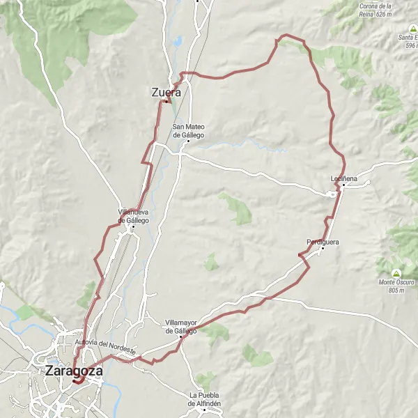 Map miniature of "Delicias to Jesús via La Magdalena" cycling inspiration in Aragón, Spain. Generated by Tarmacs.app cycling route planner