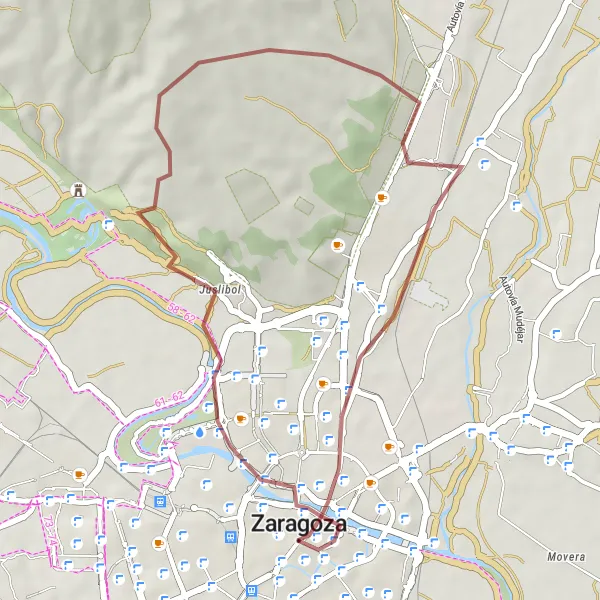 Map miniature of "The Hidden Gems of Delicias" cycling inspiration in Aragón, Spain. Generated by Tarmacs.app cycling route planner