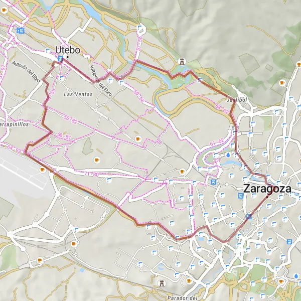 Karten-Miniaturansicht der Radinspiration "Entdecken Sie die Schätze von Zaragoza" in Aragón, Spain. Erstellt vom Tarmacs.app-Routenplaner für Radtouren