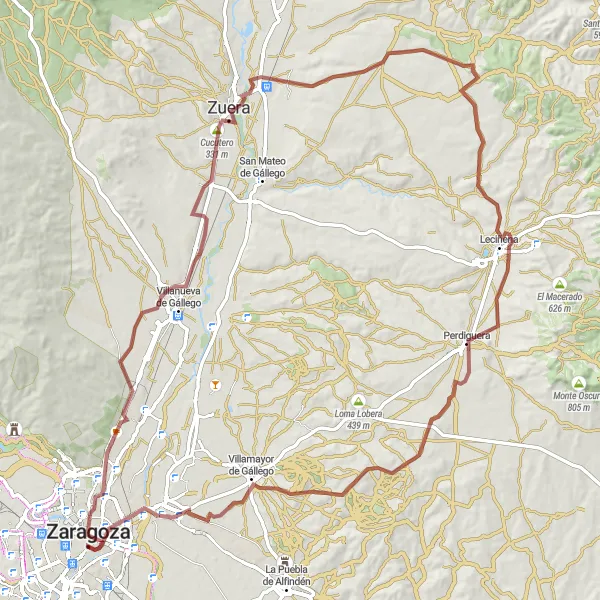 Miniatuurkaart van de fietsinspiratie "Off-road avontuur van 96 km naar Jesús" in Aragón, Spain. Gemaakt door de Tarmacs.app fietsrouteplanner