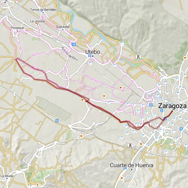 Miniatuurkaart van de fietsinspiratie "Avontuurlijke gravelroute naar Garrapinillos" in Aragón, Spain. Gemaakt door de Tarmacs.app fietsrouteplanner