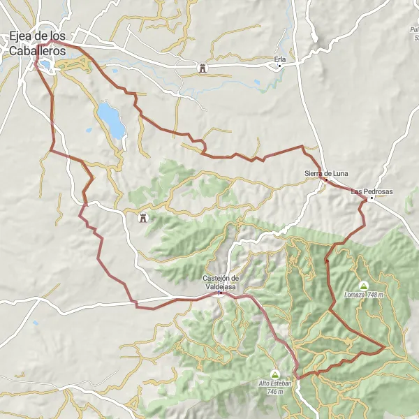 Map miniature of "Serenity in Sierra de Luna" cycling inspiration in Aragón, Spain. Generated by Tarmacs.app cycling route planner