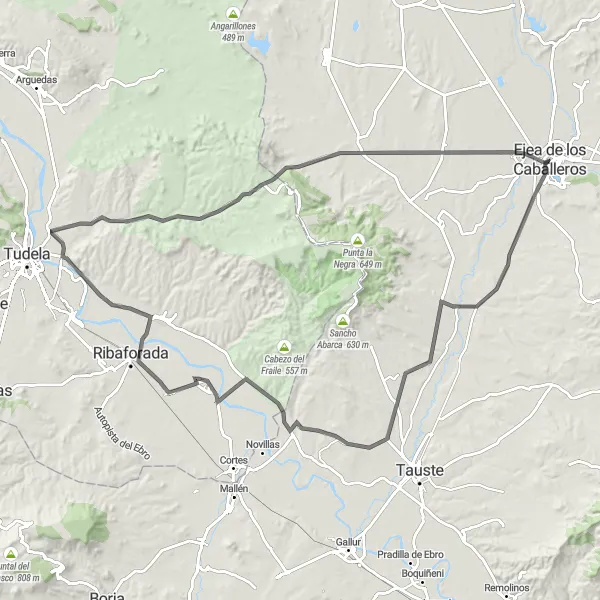 Miniaturní mapa "Road okruh přes Lomo Royo a Ribaforada" inspirace pro cyklisty v oblasti Aragón, Spain. Vytvořeno pomocí plánovače tras Tarmacs.app