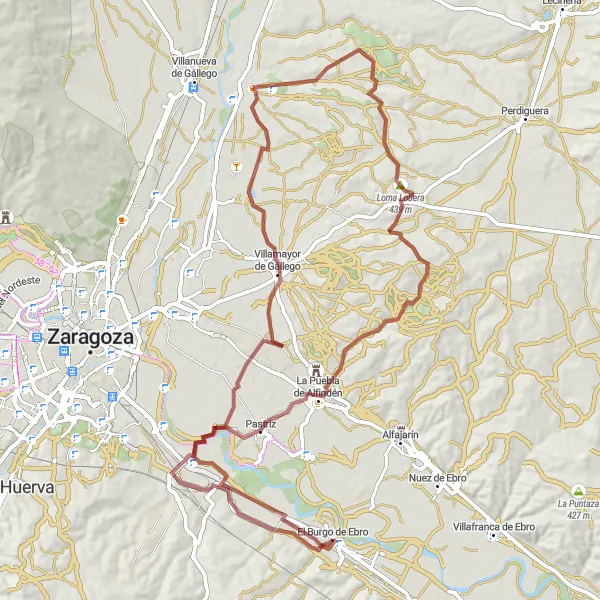 Miniatura della mappa di ispirazione al ciclismo "Gravel tra Villaggi e Colline" nella regione di Aragón, Spain. Generata da Tarmacs.app, pianificatore di rotte ciclistiche