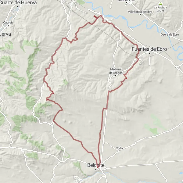 Miniatura della mappa di ispirazione al ciclismo "Tra Colline e Antiche Rovine" nella regione di Aragón, Spain. Generata da Tarmacs.app, pianificatore di rotte ciclistiche