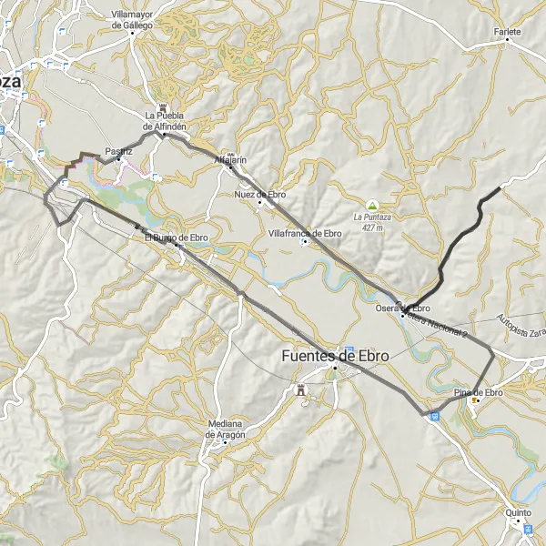 Miniatuurkaart van de fietsinspiratie "Aragón's Natuurlijke Schoonheid" in Aragón, Spain. Gemaakt door de Tarmacs.app fietsrouteplanner