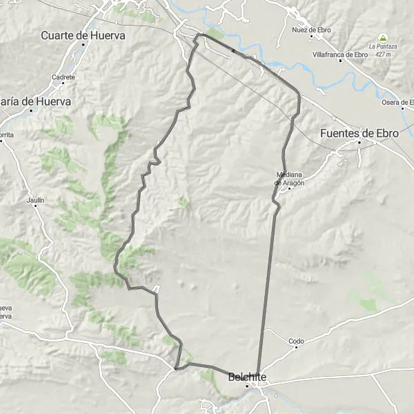 Miniatura della mappa di ispirazione al ciclismo "Strade Panoramiche Aragonesi" nella regione di Aragón, Spain. Generata da Tarmacs.app, pianificatore di rotte ciclistiche