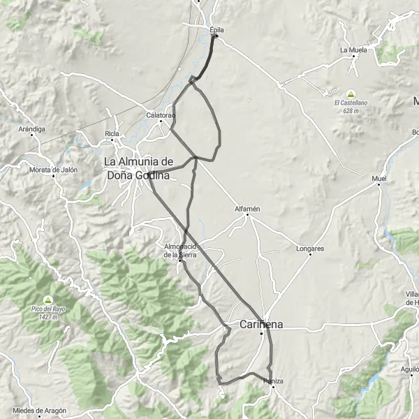 Miniaturní mapa "Road Route Épila - Berbedel" inspirace pro cyklisty v oblasti Aragón, Spain. Vytvořeno pomocí plánovače tras Tarmacs.app