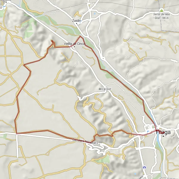 Miniatuurkaart van de fietsinspiratie "Ontdek de natuur rondom Fraga" in Aragón, Spain. Gemaakt door de Tarmacs.app fietsrouteplanner