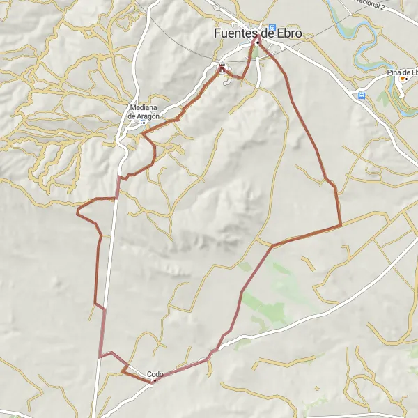 Miniatua del mapa de inspiración ciclista "Ruta de Grava a Mediana de Aragón" en Aragón, Spain. Generado por Tarmacs.app planificador de rutas ciclistas