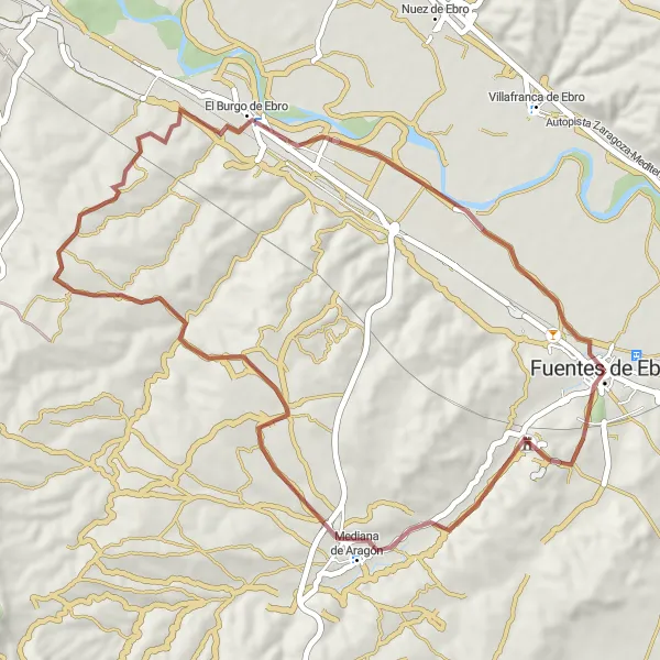 Miniatua del mapa de inspiración ciclista "Ruta de Grava de Mediana" en Aragón, Spain. Generado por Tarmacs.app planificador de rutas ciclistas