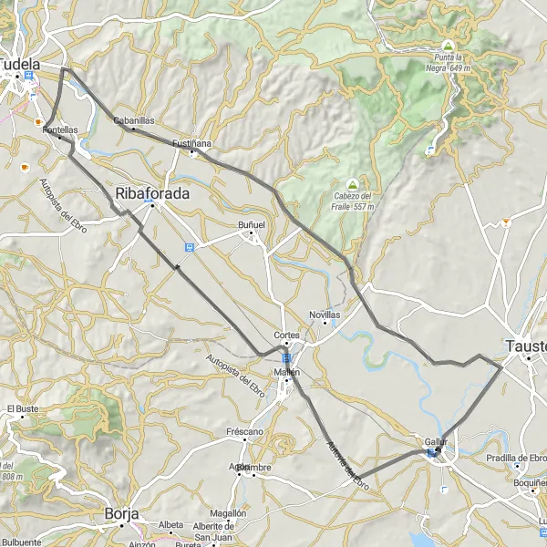 Miniaturní mapa "Okruh přes Castillo de Cortes, El Bocal a Fustiñana" inspirace pro cyklisty v oblasti Aragón, Spain. Vytvořeno pomocí plánovače tras Tarmacs.app