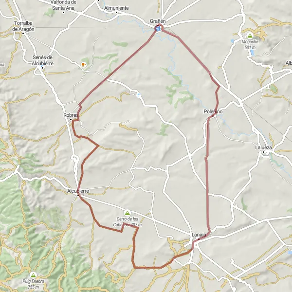 Map miniature of "Lanaja Off-road Adventure" cycling inspiration in Aragón, Spain. Generated by Tarmacs.app cycling route planner