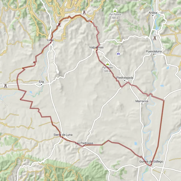 Miniaturní mapa "Scenic Gravel Ride to Luna" inspirace pro cyklisty v oblasti Aragón, Spain. Vytvořeno pomocí plánovače tras Tarmacs.app