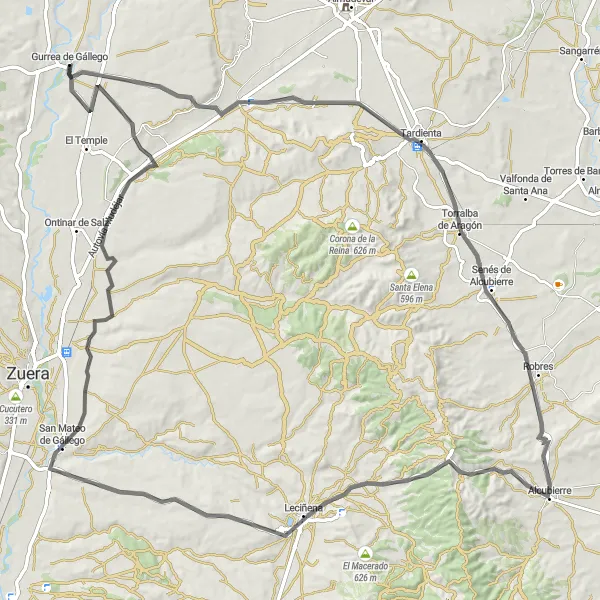 Miniaturní mapa "Road Cycling to San Mateo de Gállego" inspirace pro cyklisty v oblasti Aragón, Spain. Vytvořeno pomocí plánovače tras Tarmacs.app