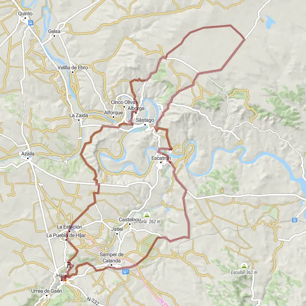 Miniaturní mapa "Gravel Route to Samper de Calanda" inspirace pro cyklisty v oblasti Aragón, Spain. Vytvořeno pomocí plánovače tras Tarmacs.app