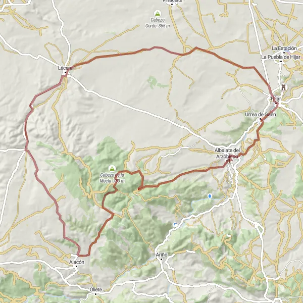 Miniatuurkaart van de fietsinspiratie "Avontuur in Albalate del Arzobispo" in Aragón, Spain. Gemaakt door de Tarmacs.app fietsrouteplanner