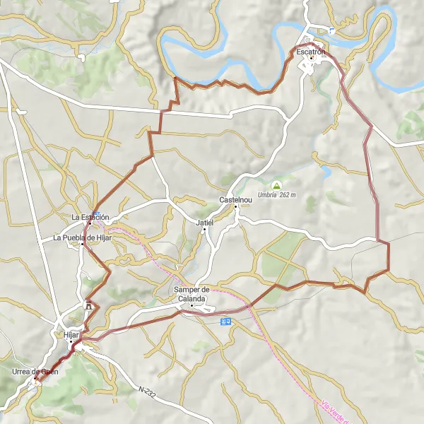 Miniatua del mapa de inspiración ciclista "Ruta de Híjar a Samper de Calanda" en Aragón, Spain. Generado por Tarmacs.app planificador de rutas ciclistas