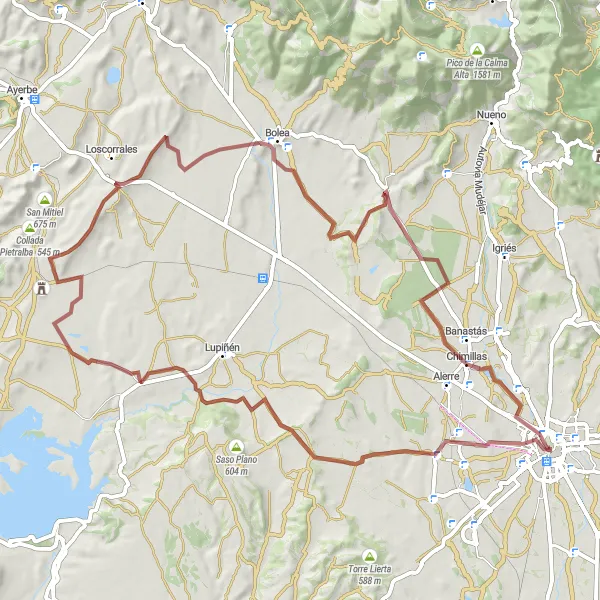 Map miniature of "The Gravel Adventure" cycling inspiration in Aragón, Spain. Generated by Tarmacs.app cycling route planner